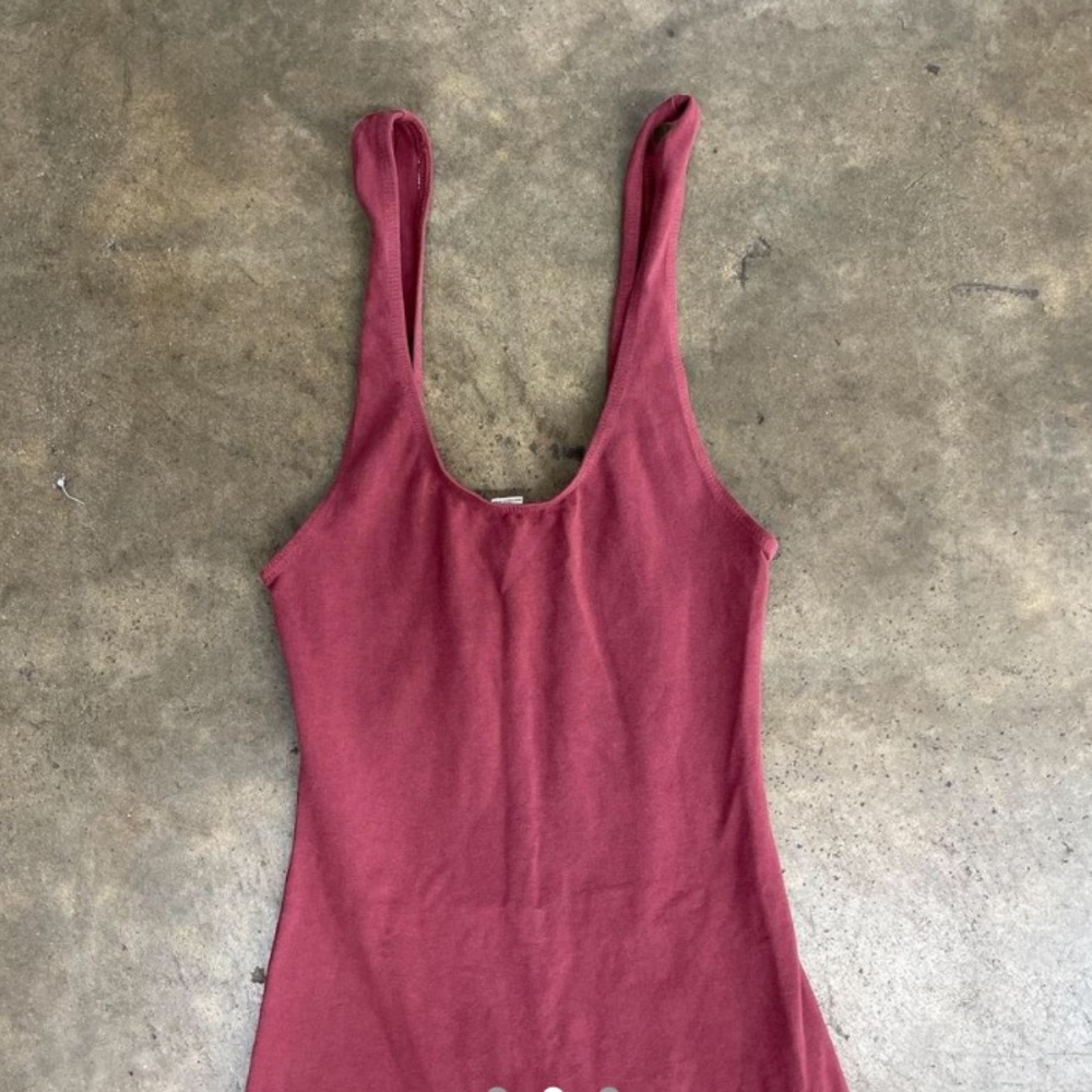 LOS ANGELES APPAREL BURGUNDY GARMENT DYE COTTON SPANDEX TANK UNITARD IN XS - Picture 5 of 6